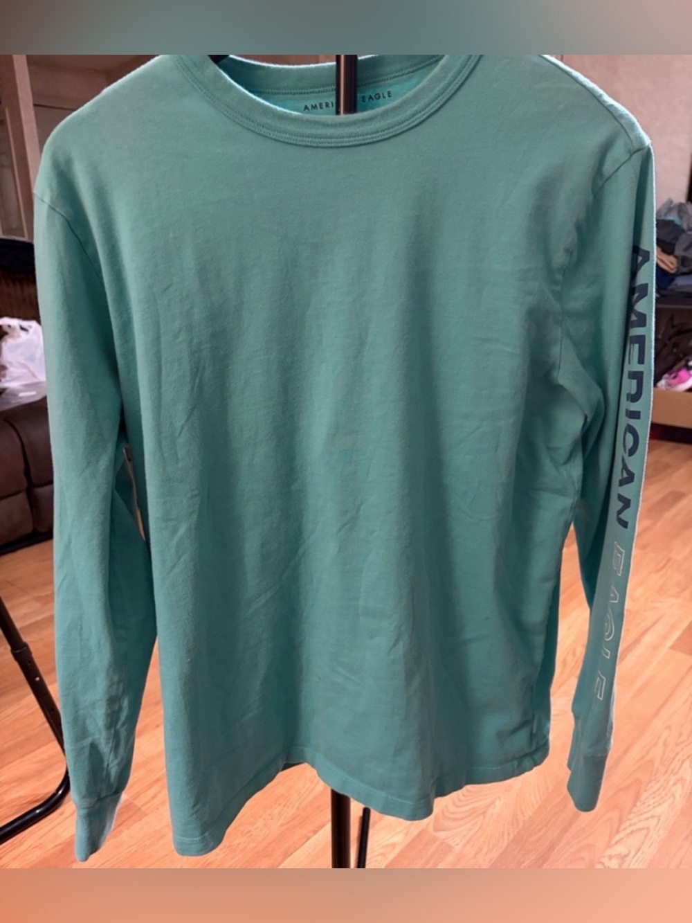 🦅 American Eagle Sea Foam Green Long Sleeve Sleeve-Logo Tee | Men’s Large